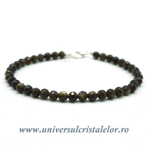 Bratara obsidian auriu rotund fatetat - 4 mm