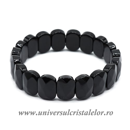 Bratara obsidian negru fatetat
