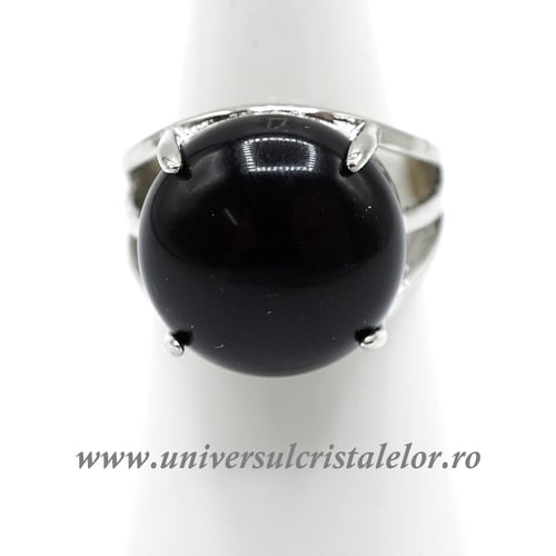 Inel obsidian negru rotund reglabil m6