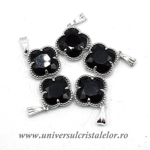 Pandantiv obsidian negru trifoi