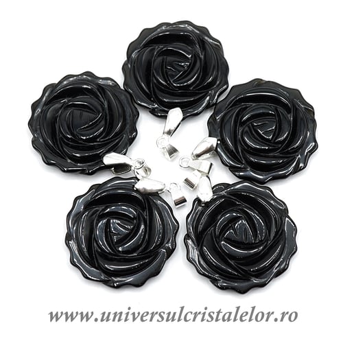 Pandantiv obsidian negru floare