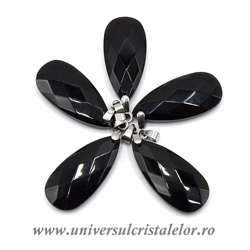 Pandantiv obsidian negru lacrima fatetat