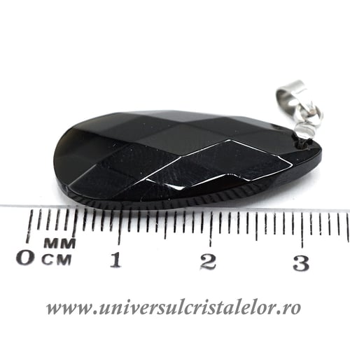 Pandantiv obsidian negru lacrima fatetat