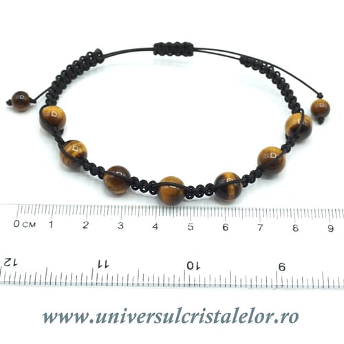 Bratara ochi de tigru rotunda - 8 mm cu snur reglabil