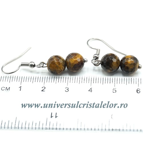 Cercei ochi de tigru rotund fatetat- 8 mm