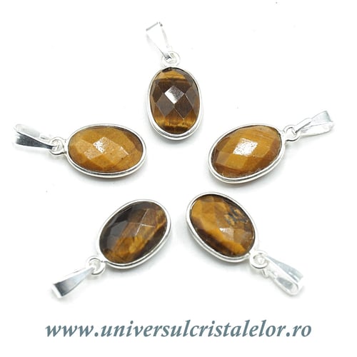 Pandantiv ochi de tigru oval fatetat - 9/13mm