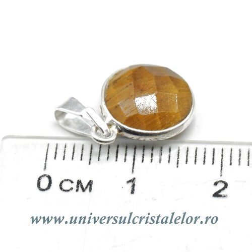 Pandantiv ochi de tigru rotund fatetat - 11mm