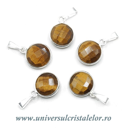 Pandantiv ochi de tigru rotund fatetat - 11mm