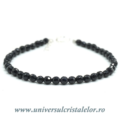 Bratara onix negru rotund fatetat - 4 mm