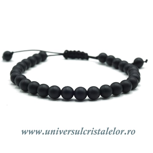 Bratara onix negru rotund - 6 mm cu snur reglabil