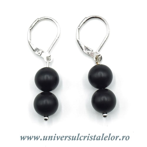 Cercei onix negru rotund - 8 mm 