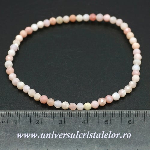 Bratara opal roz rotund fatetat pe elastic - 3 mm