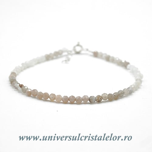 Bratara piatra lunii multicolora rotund fatetat - 3 mm