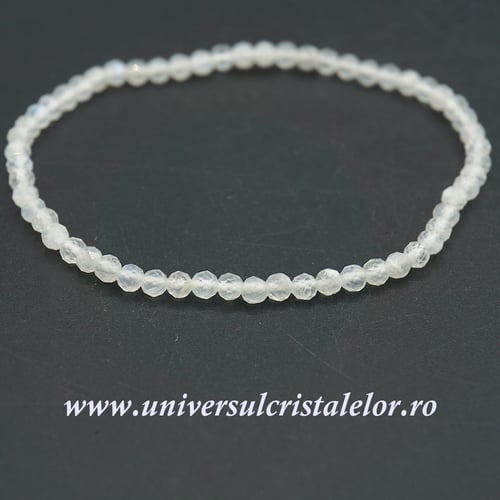 Bratara piatra lunii alba rotund fatetat pe elastic - 3 mm