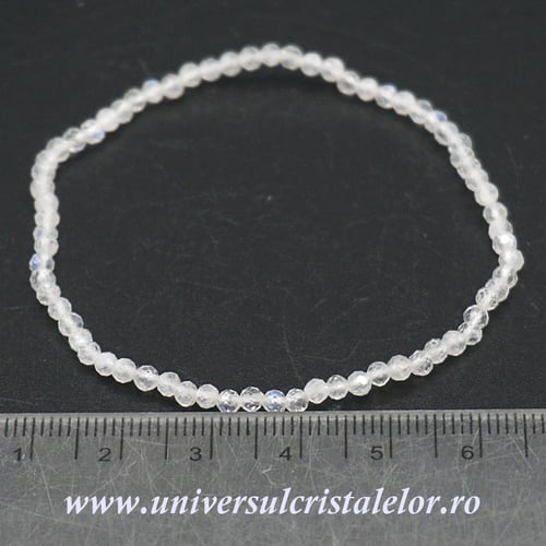 Bratara piatra lunii alba rotund fatetat pe elastic - 3 mm