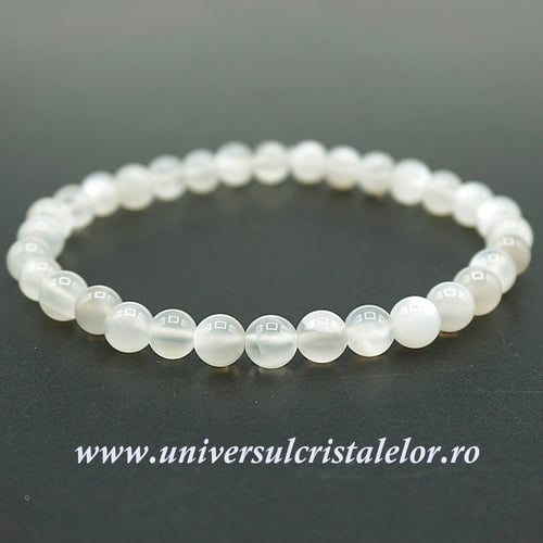 Bratara piatra lunii alba rotund - 6 mm