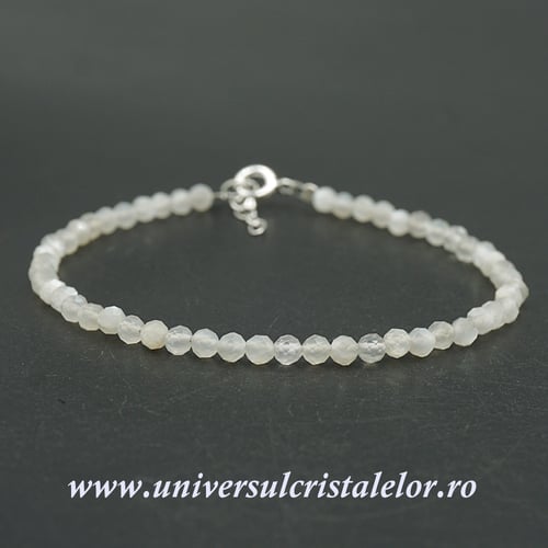 Bratara piatra lunii alba rotund fatetat - 3 mm
