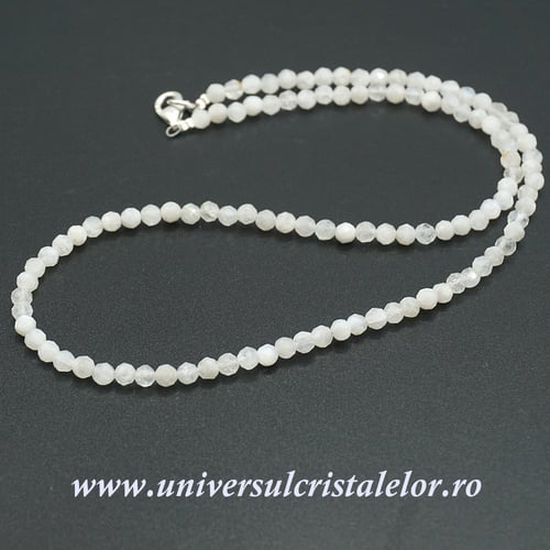 Colier piatra lunii alba rotund fatetat - 4,2mm