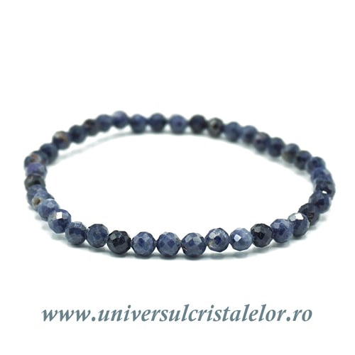 Bratara safir albastru rotund fatetat pe elastic - 3.5mm