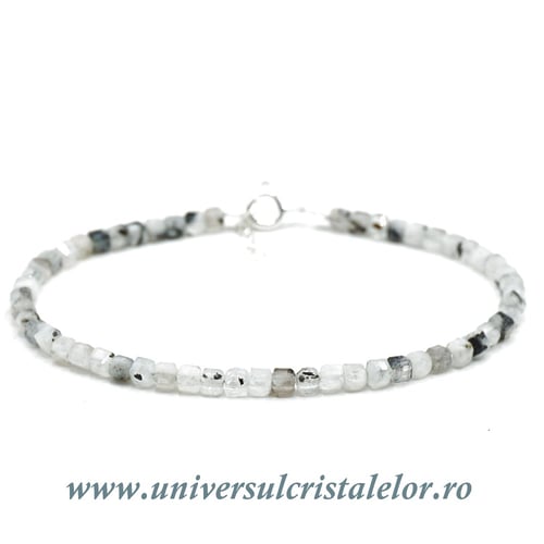 Bratara piatra lunii cu turmalina neagra cub fatetat -3,4mm