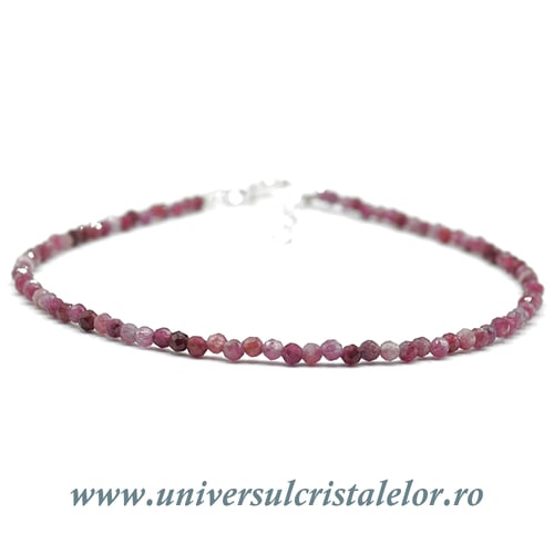 Bratara turmalina rosie rotund fatetat - 2 mm
