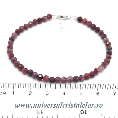 Bratara turmalina rosie rotund fatetat - 4 mm