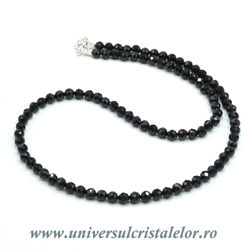 Colier turmalina neagra rotund fatetat - 4,7 mm