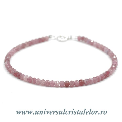 Bratara turmalina roz rotund fatetat - 3,2mm