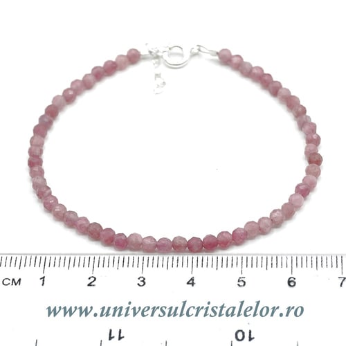 Bratara turmalina roz rotund fatetat - 3,4mm