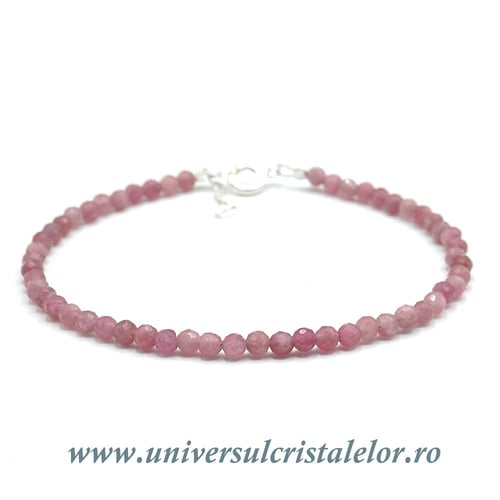 Bratara turmalina roz rotund fatetat - 3,4mm