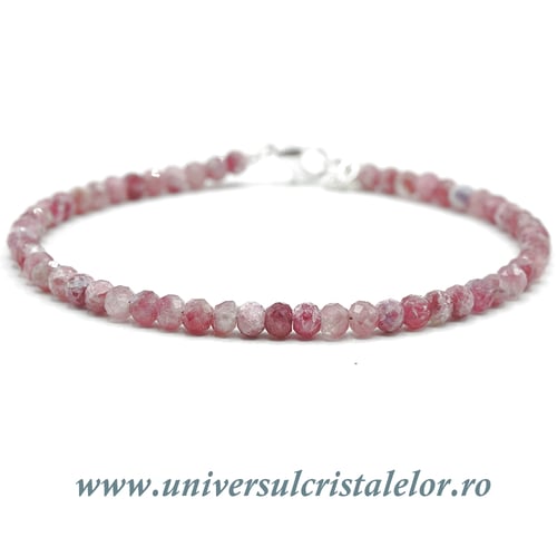 Bratara turmalina roz rotund fatetat - 3,5 mm