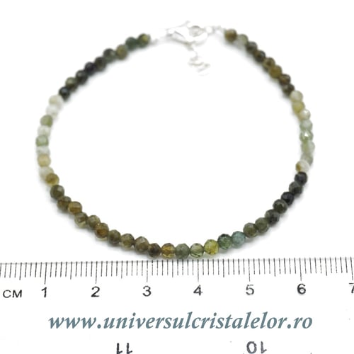 Bratara turmalina verde rotund fatetat -3mm
