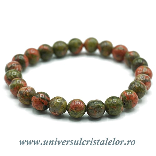 Bratara unakit rotund - 8 mm