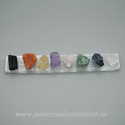 Set Selenit Bagheta plata cu pietre brute (chakre)