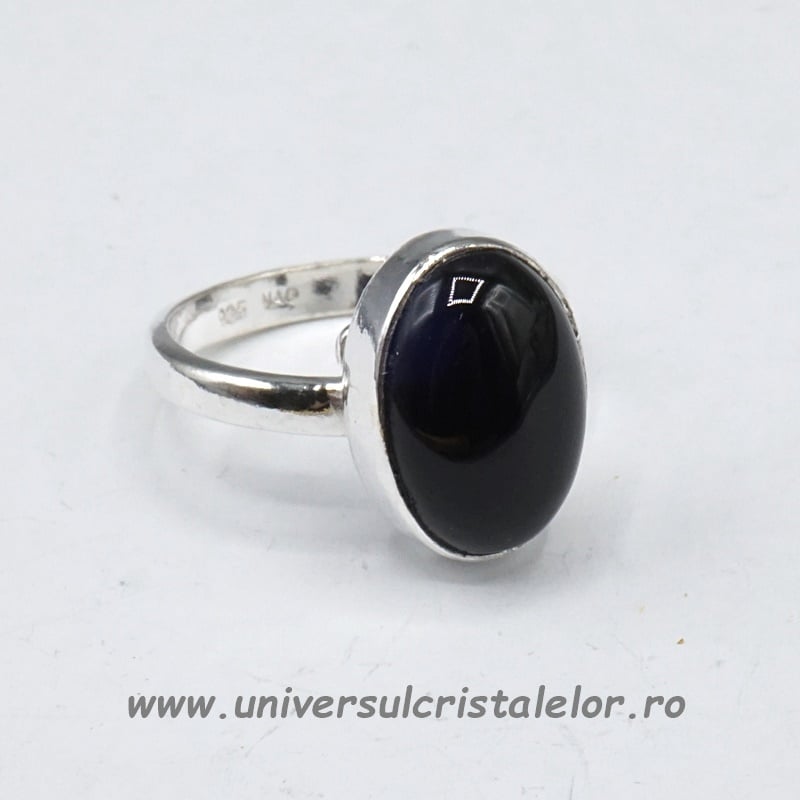 Inel obsidian negru oval reglabil