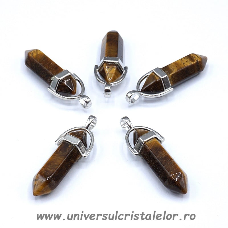 Pandantiv ochi de tigru dublu varf