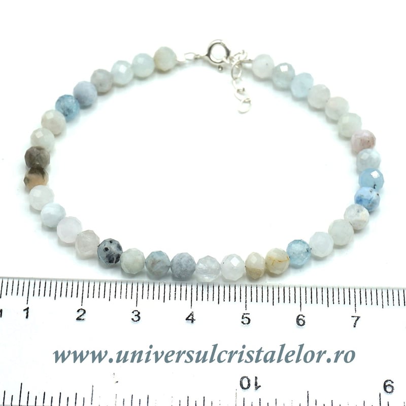 Bratara acvamarin rotund fatetat - 5mm