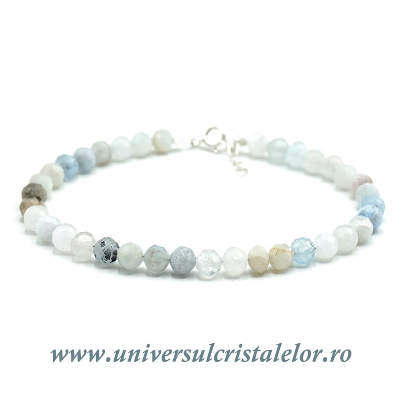 Bratara acvamarin rotund fatetat - 5mm