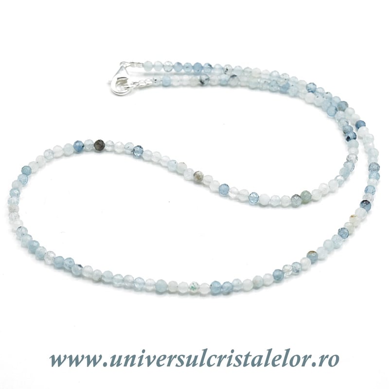 Colier acvamarin rotund fatetat - 3,4mm