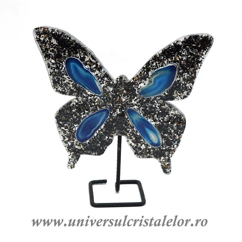 Fluture agat pe suport de metal unicat m07