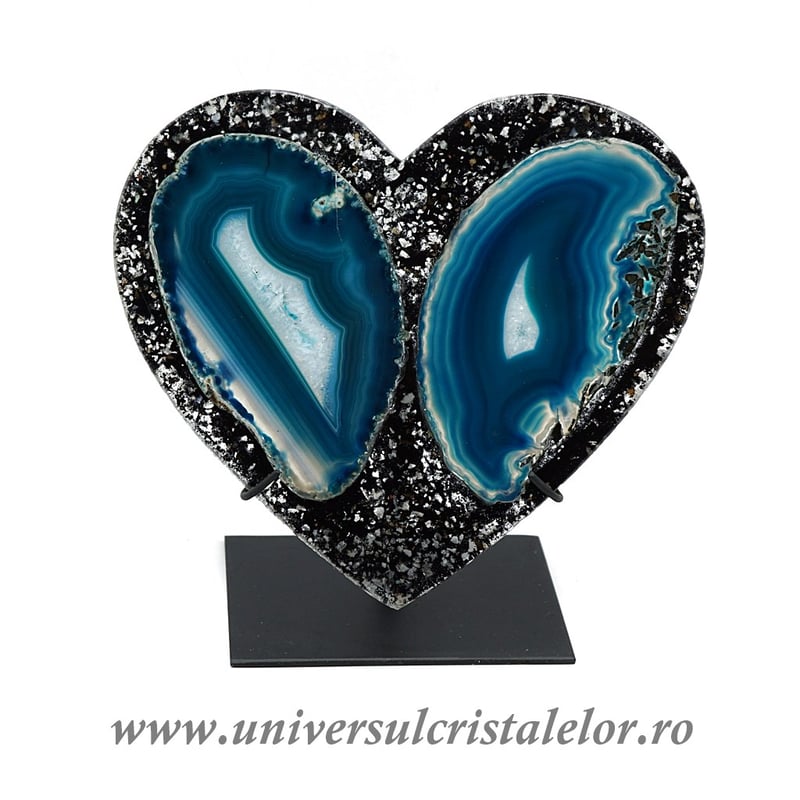 Inima agat pe suport de metal unicat m02