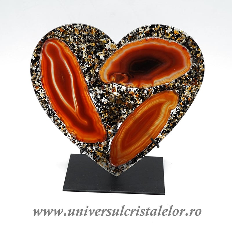 Inima agat pe suport de metal unicat m04