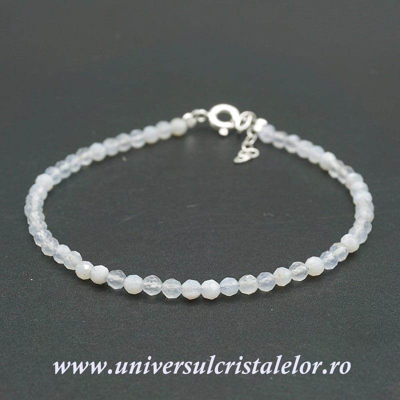 Bratara agat albastru dantela rotund fatetat - 3,3mm