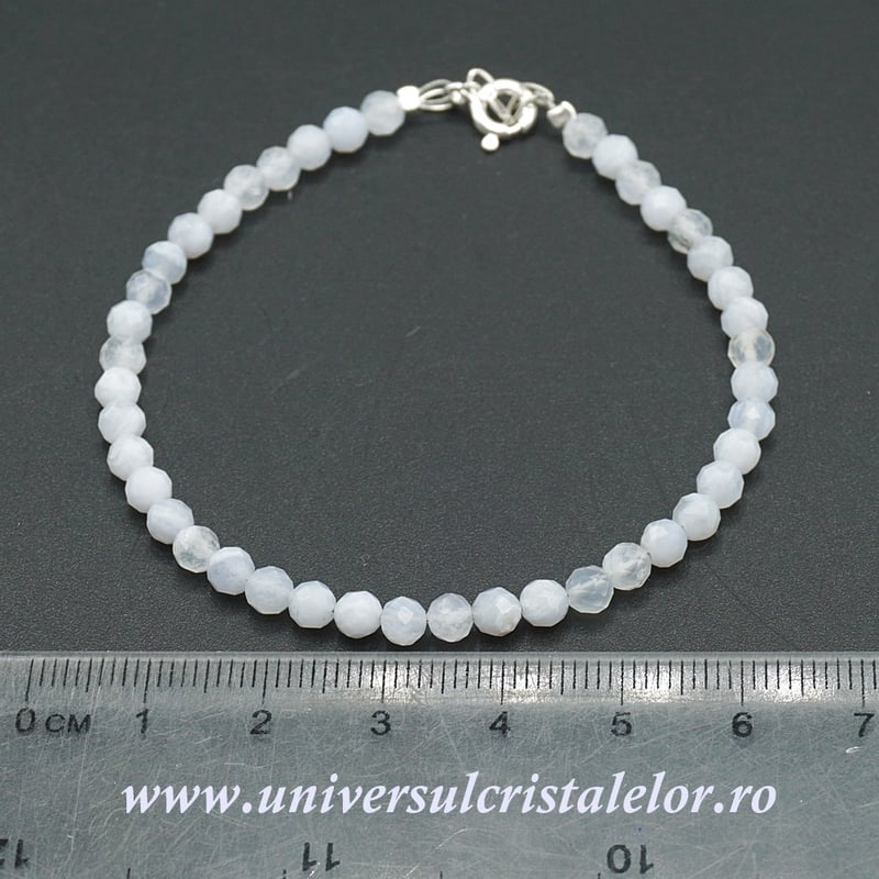 Bratara agat albastru dantela rotund fatetat - 4mm