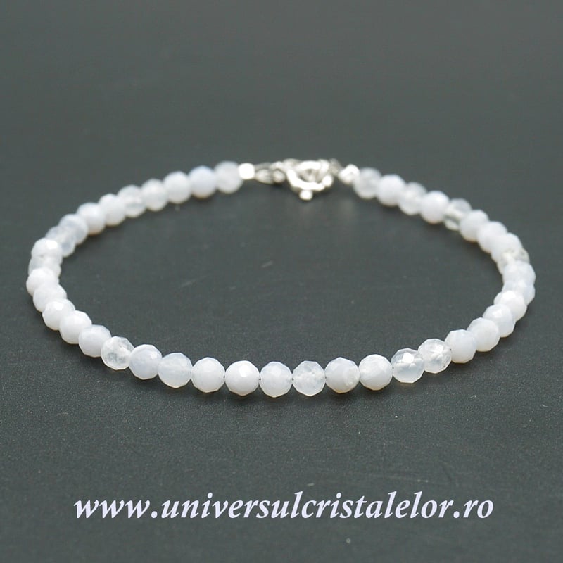 Bratara agat albastru dantela rotund fatetat - 4mm