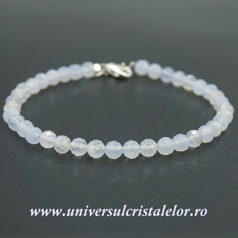 Bratara agat albastru dantela rotund fatetat - 4,5mm