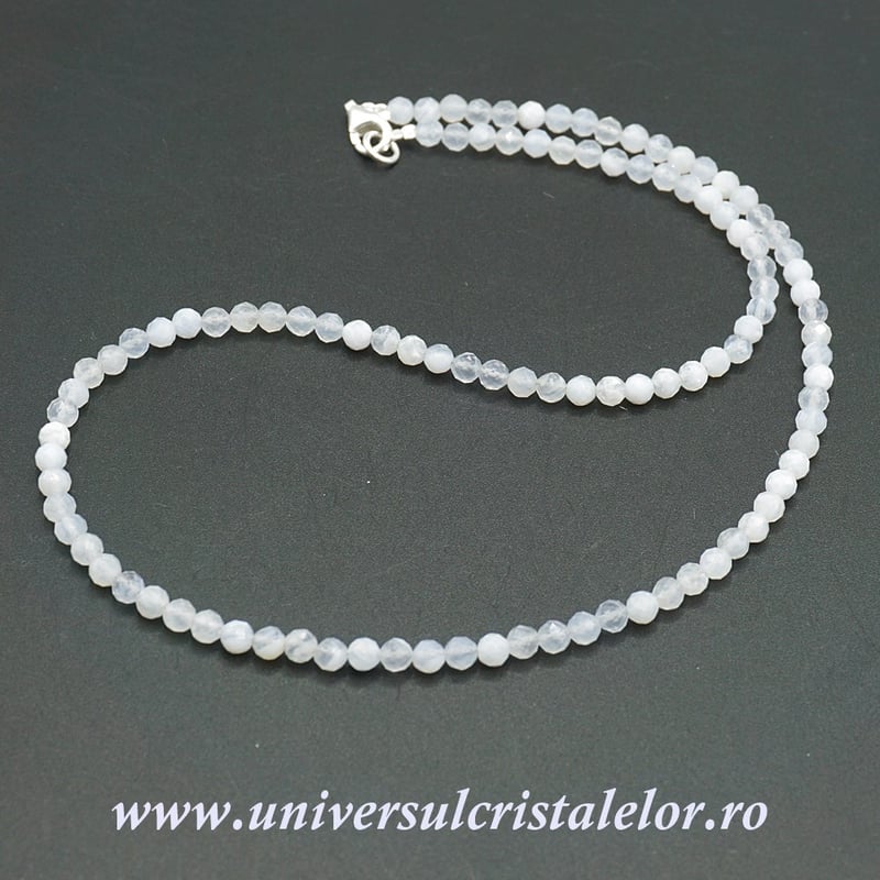 Colier agat albastru dantela rotund fatetat - 4,2mm