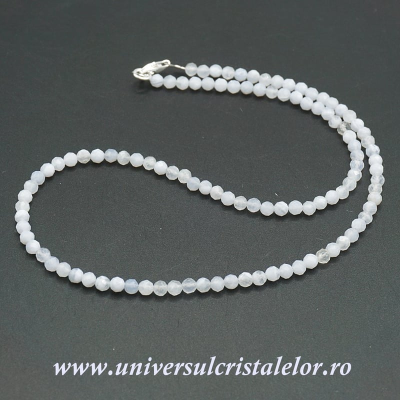 Colier agat albastru dantela rotund fatetat - 4mm