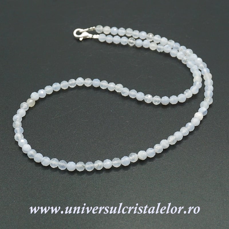 Colier agat albastru dantela rotund fatetat - 4,5mm