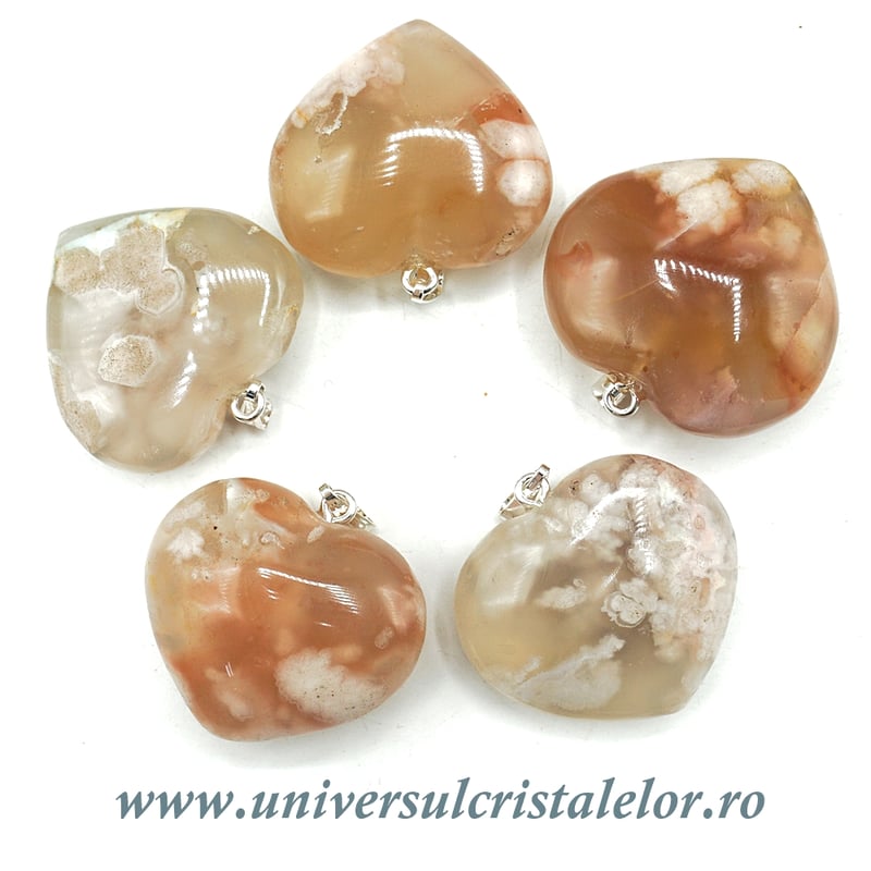 Pandantiv agat floare inima